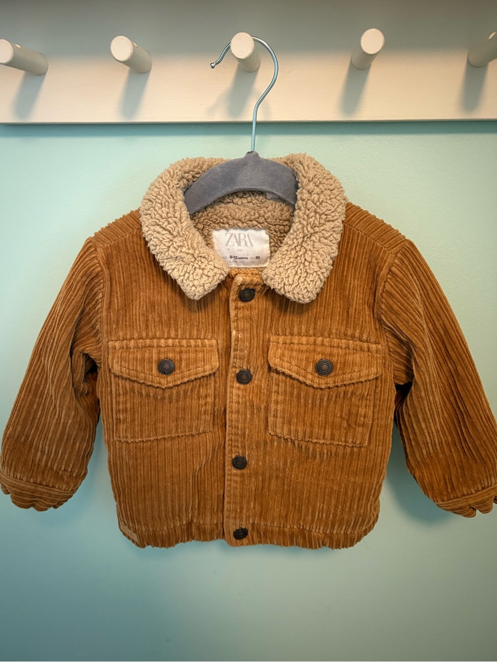 ZARA Kids Sherpa-Lined Corduroy Jacket in Camel
